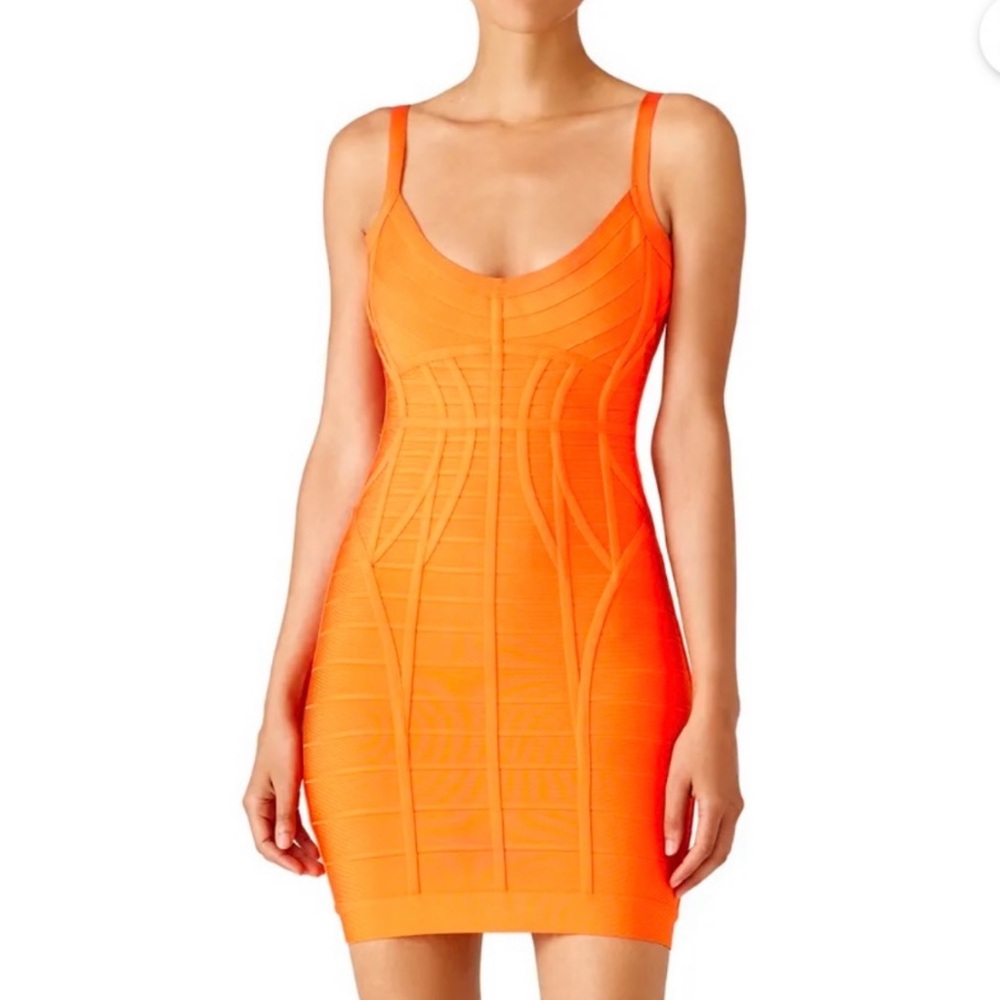 Herve Leger Kollette Bodycon Dress in Orange